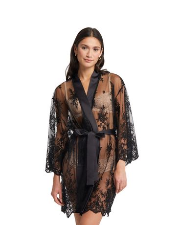 халат-накидка из прозрачной ткани с цветочной вышивкой Rya Collection Darling черный — фото 1