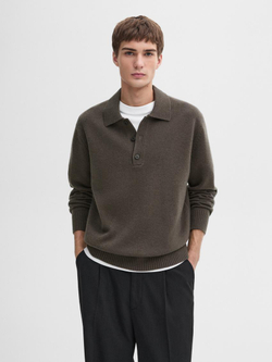 Massimo Dutti Свитер из 100% шерсти с воротником-поло, серый