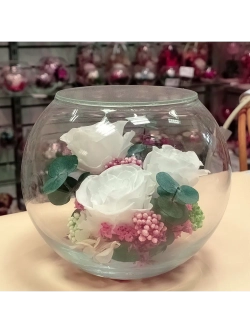 натуральные кустовые розы в стекле, вакуум*