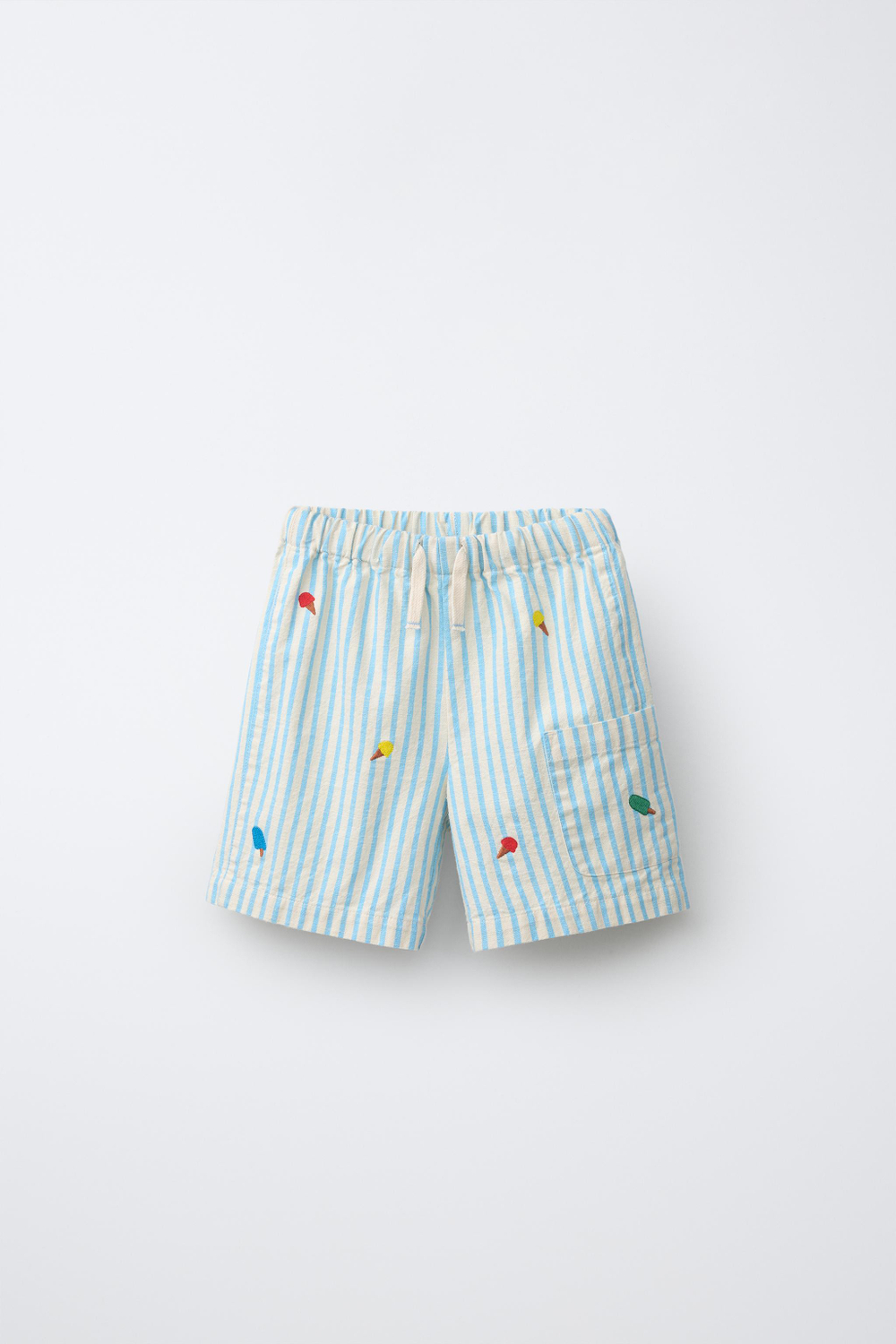 ZARA ШОРТЫ С ВЫШИВКОЙ В ПОЛОСКУ, СИНИЙ/БЕЛЫЙ