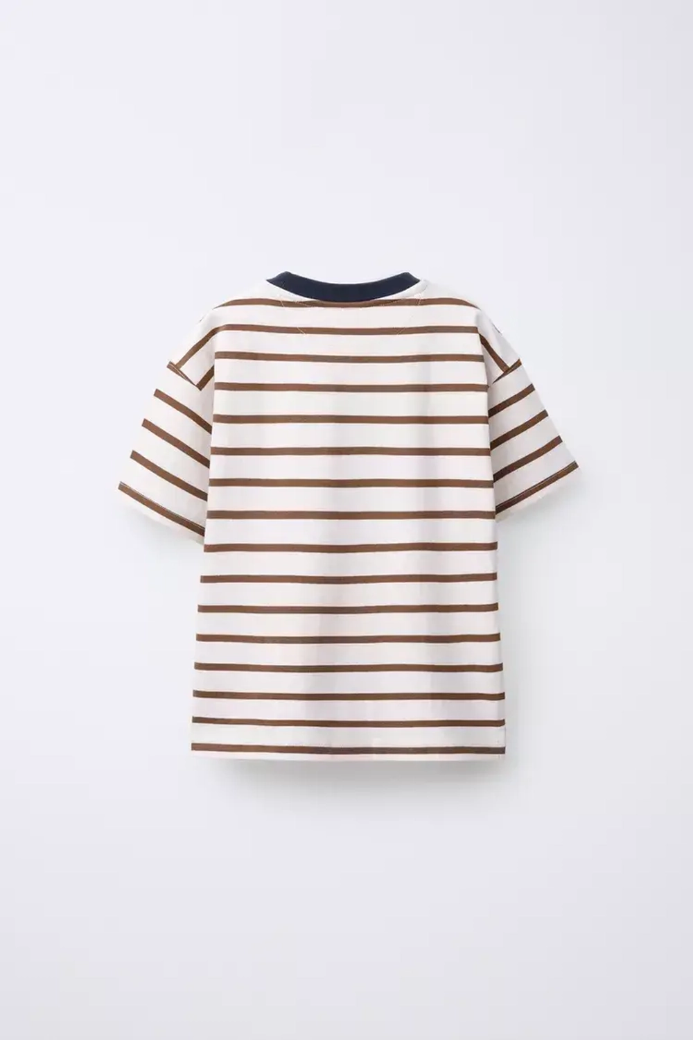 ZARA ФУТБОЛКА В ПОЛОСКУ ИЗ ПЛОТНОГО ДЖЕРСИ С НАШИВКОЙ, КОРИЧНЕВЫЙ/БЕЛЫЙ