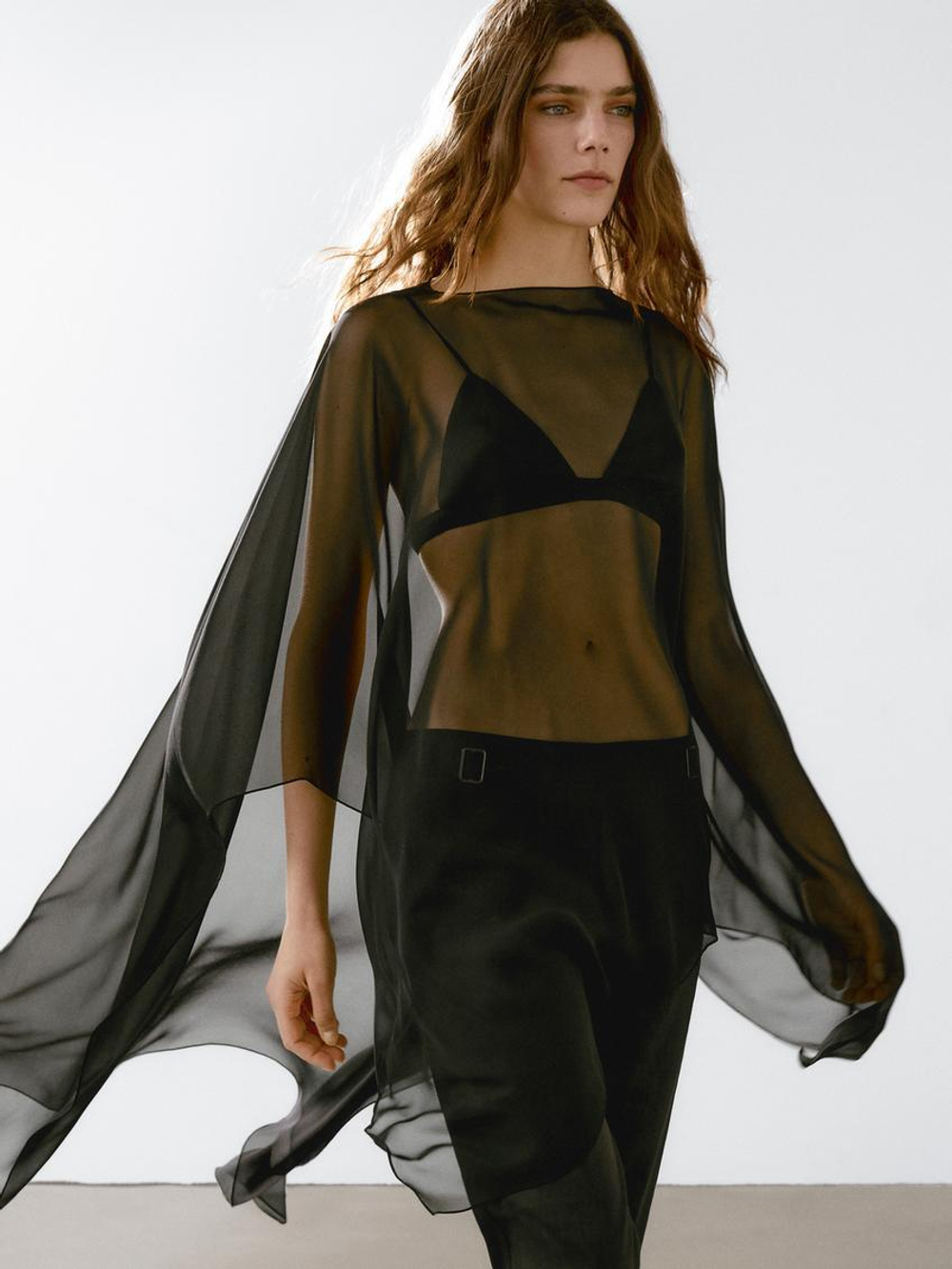 Massimo Dutti Накидка из 100% шелка, натуральный, черный