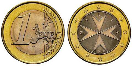 Мальта 1 евро, 2008 - 2025 Мальтийский крест XF