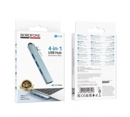 USB HUB BOROFONE FH1A Type-C/3USB 2.0/USB 3.0 (серый)