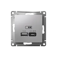 Розетка USB AtlasDesign тип A+C 45Вт QC PD высокоскор. ЗУ механизм алюм. SE ATN000329