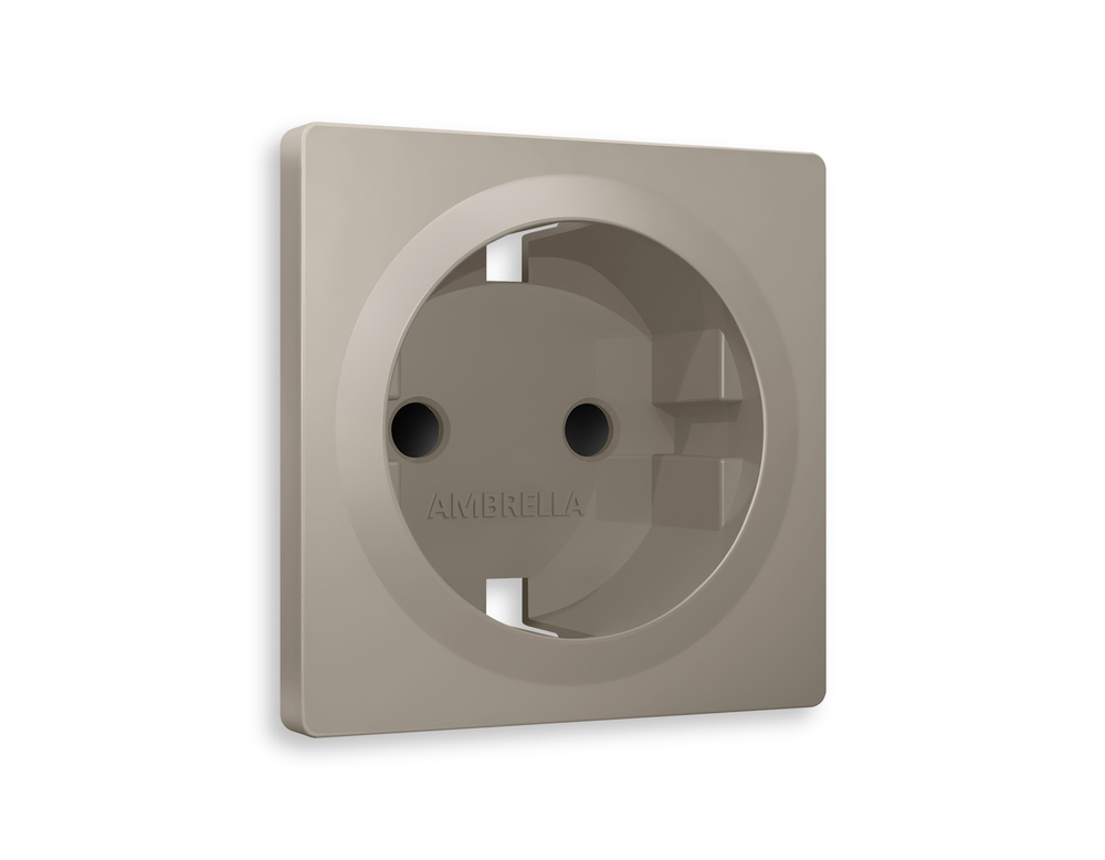 AP3670 Лицевая панель ALFA (Серо-бежевый матовый) для электрической розетки с/з со шторками QUANT