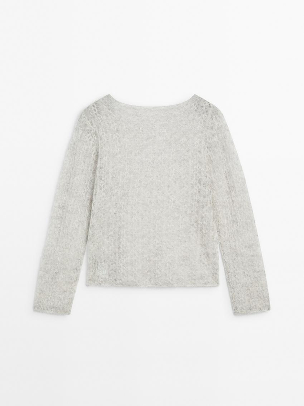 Massimo Dutti Свитер ажурной вязки из смесовой альпаки, светло-серый