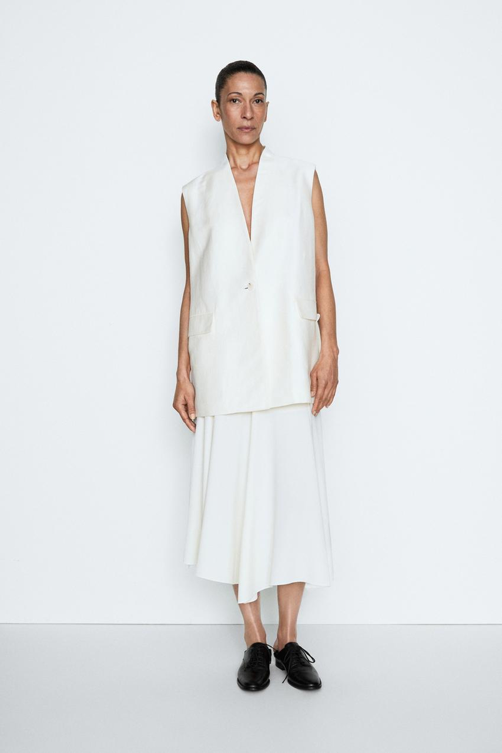 Massimo Dutti Струящаяся юбка-миди с годе - STUDIO, кремовый