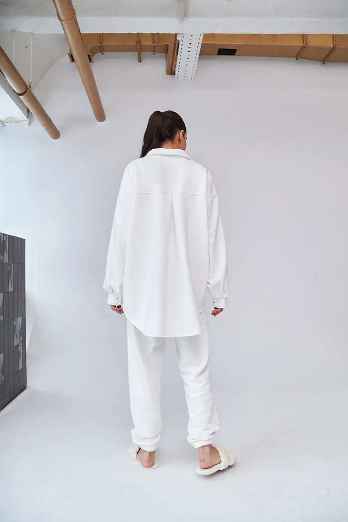 Рубашка оверсайз из футера без начеса кремового цвета