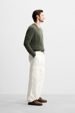 ZARA СВИТЕР ИЗ СМЕСОВОЙ ШЕРСТИ, СУХАЯ ЗЕЛЕНЬ