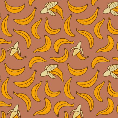Летний ретро бесшовный паттерн со сладкими бананами. Вкусный орнамент с тропическим фруктом в ретро цветовой гамме