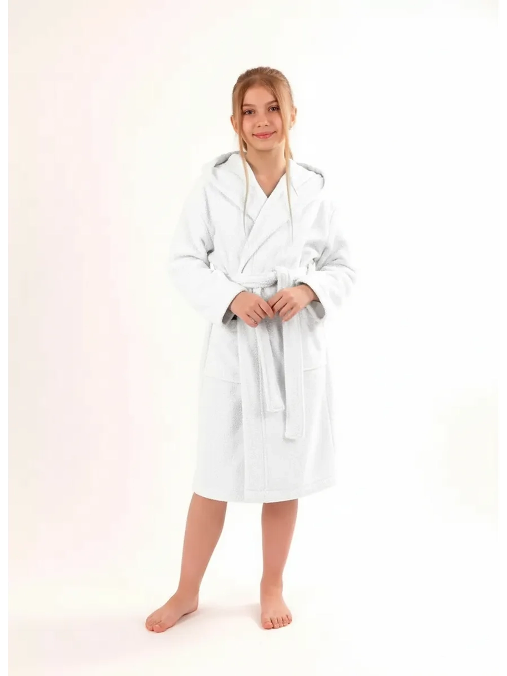 Халат детский махровый "Элит" с капюшоном, цвет: 024-Белый