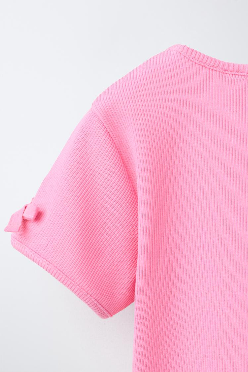 ZARA ФУТБОЛКА В РУБЧИК С БАНТАМИ, РОЗОВЫЙ