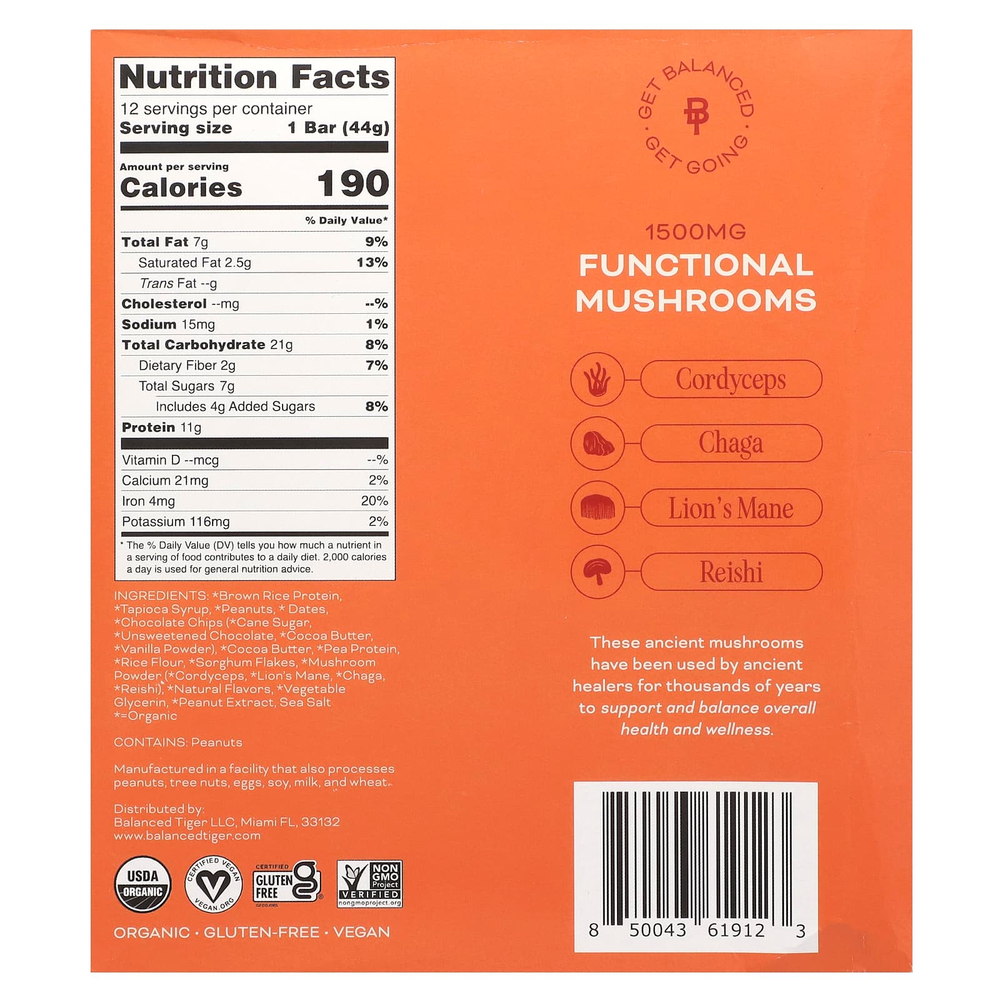 Balanced Tiger, протеиновый батончик, арахисовая паста и шоколад, 12 шт. по 44 г (1,55 унции)