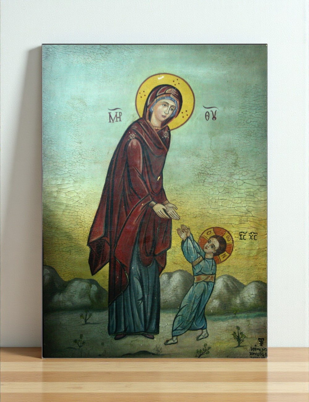 Первые шаги Иисуса Христа деревянная икона на левкасе