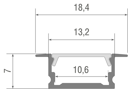 Donel, Встраиваемый алюминиевый анод. профиль, 18,4х7х2000мм. В комплекте матовый экран, 4 торцевые