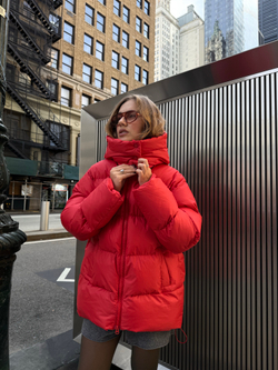 Пуховик Рокет миди красный