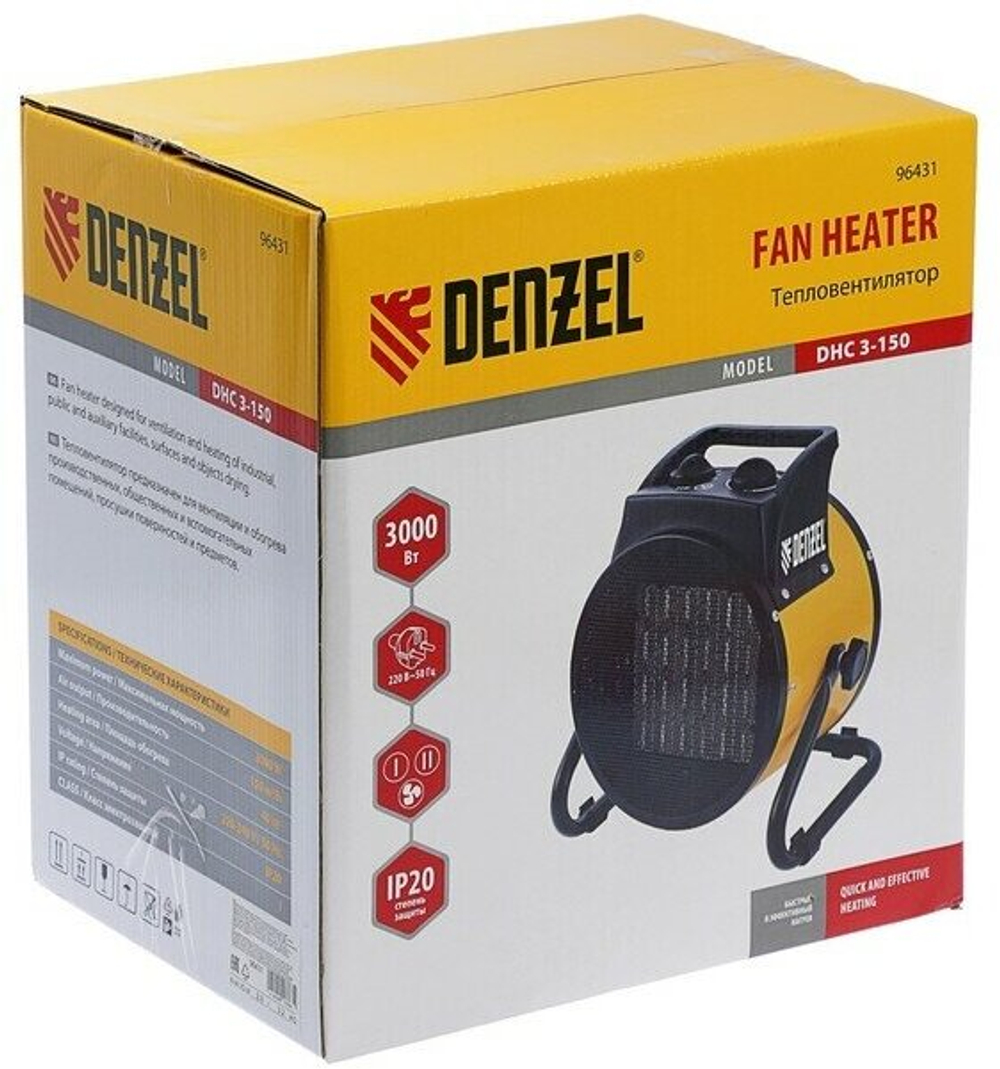 Тепловая пушка, керамический нагреватель (тепловентилятор) DHC 3-150, 220 В, 0,025/1,5/3 кВт, DENZEL 96431