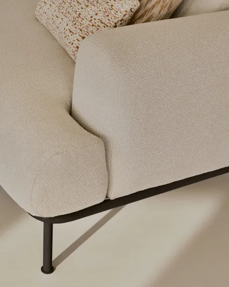 2-местный диван Aurum из шенилла цвета экрю и серого металла 210 см