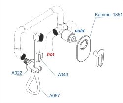 A111857 Встраиваемый комплект для биде со шлангом 120 см