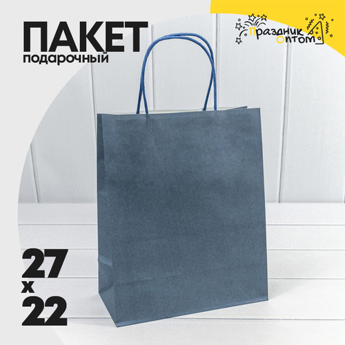 Пакет подарочный 22х27х11см (Синий, Крафт)