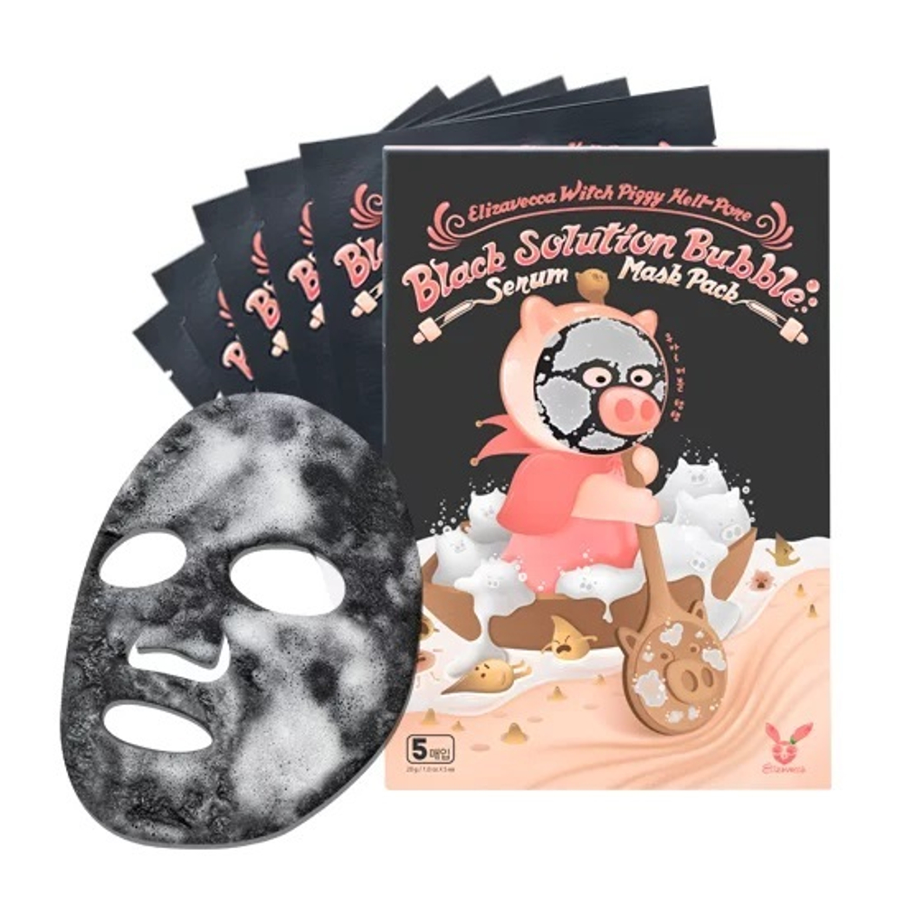 Elizavecca Witch Piggy Hell Pore Black Solution Bubble Serum Mask Pack кислородная маска-серум для лица от черных точек