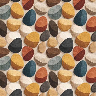 Морские камушки в теплых песочных оттенках на бежевом фоне