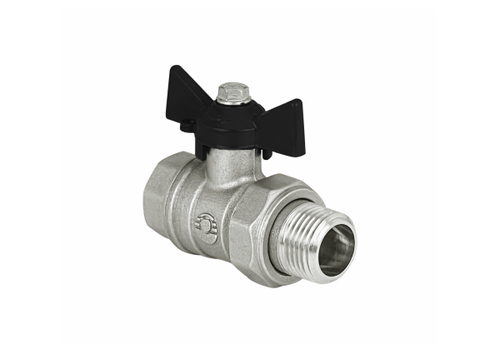 Кран шаровой N/P59 для ВОДЫ 1/2" ВР/НР бабочка, с амер., латунный НИКЕЛИР VALFEX