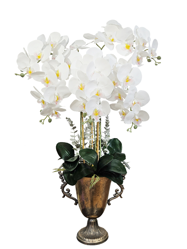 Искусственные орхидеи белые 5 веток в кашпо Антик Сицилия