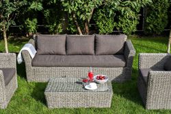 "Капучино" диван из искусственного ротанга (гиацинт) трехместный с подушками, цвет серый