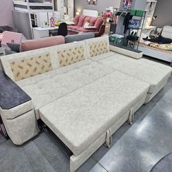 Диван-кровать "Консул" с оттоманкой ПБ, (Nappa-01/накладки Бетон