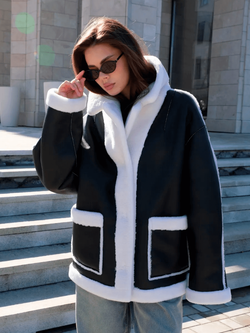 Дубленка из натуральной шерсти, черная, SilverFox