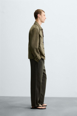 ZARA КУРТКА-РУБАШКА ИЗ ИСКУССТВЕННОЙ ЗАМШИ, ОЛИВКОВЫЙ