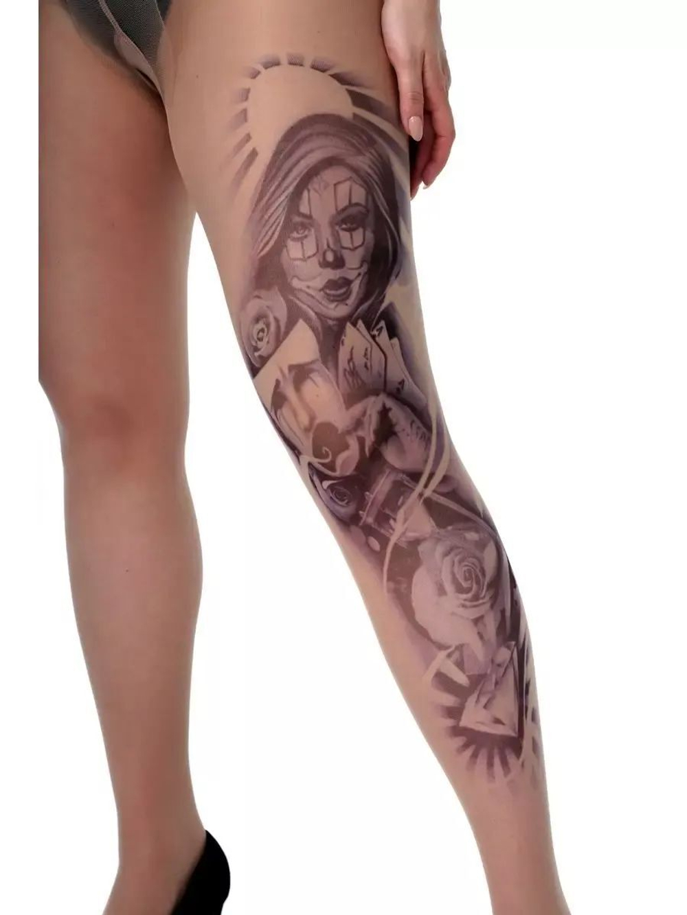 Колготки +size с девушкой-джокером (Размер: XL-XXL-XXXL) (Цвет: бежевый)