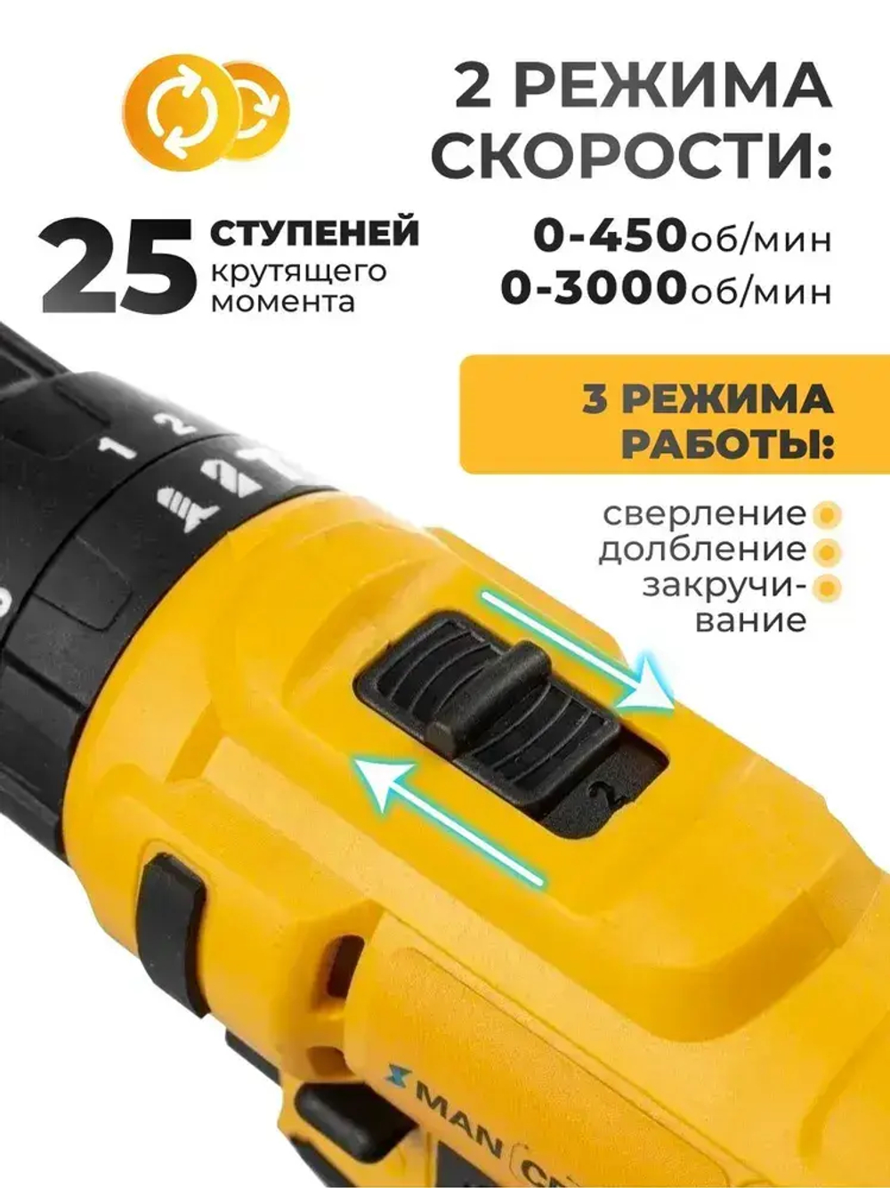 Шуруповерт аккумуляторный / Дрель-шуруповерт аккумуляторная ударная электрическая 24 В, 35 Нм, 3500 об/мин, в кейсе