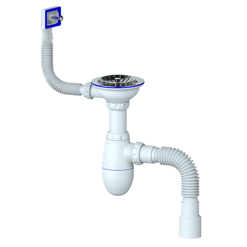 Сифон 3 1/2*40 B425P с прямоуг. переливом, с гофрой 40*40*50  UNICORN (винт, шток, ручка - пластик)