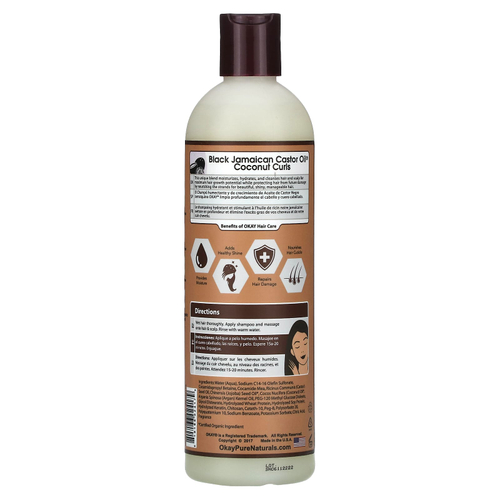 Okay Pure Naturals, Черное ямайское касторовое масло, кокосовые локоны, шампунь, 355 мл (12 жидк. унц.)