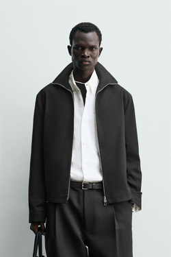 ZARA КУРТКА-РУБАШКА ИЗ РЕЛЬЕФНОГО ТВИЛА, ЧЕРНЫЙ