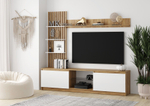 Стенка под телевизор в гостиную Дуб Крафт Золотой/Мдф Белый Глянец, Бостон, 210х41,3х191,4 см Стиль