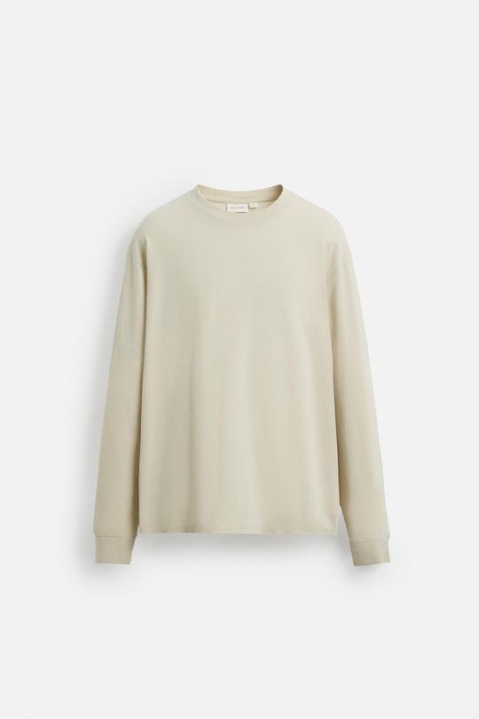 ZARA ЛЕГКАЯ ФУТБОЛКА С ДЛИННЫМИ РУКАВАМИ, БЕЖЕВЫЙ