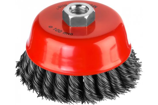 Щетка-крацовка MIRAX чашечная для УШМ двухр, жгут. 35104-100-2   диам 100 мм