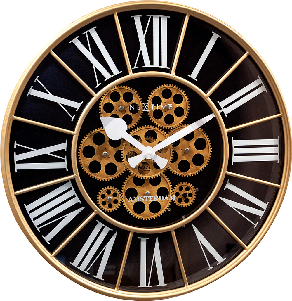 Настенные часы NeXtime William, металл, 50 см, золотистые