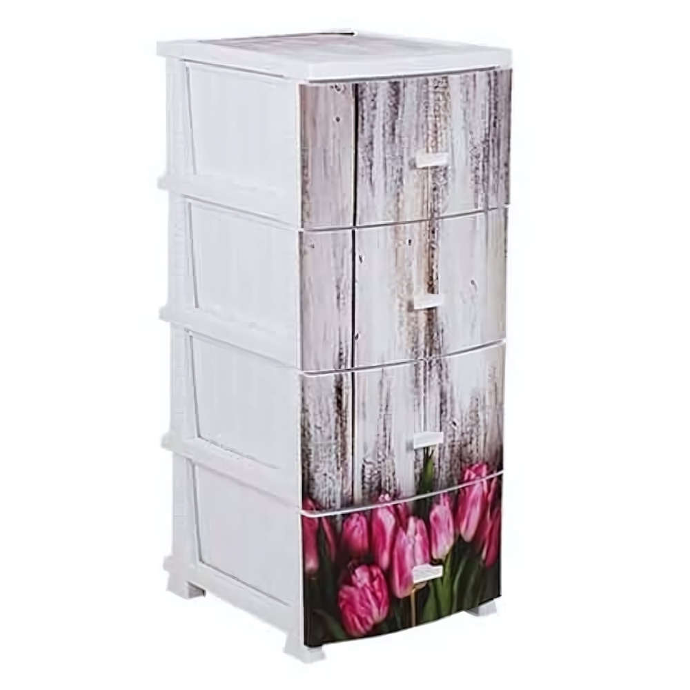 Комод ДЕКОР(моно рис) 4-х Тюльпан белый (верх) РП-451