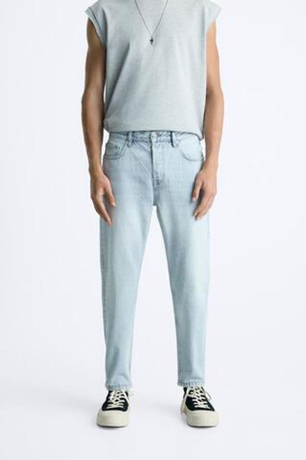 ZARA ДЖИНСЫ SLIM CROPPED-FIT, ГОЛУБОЙ