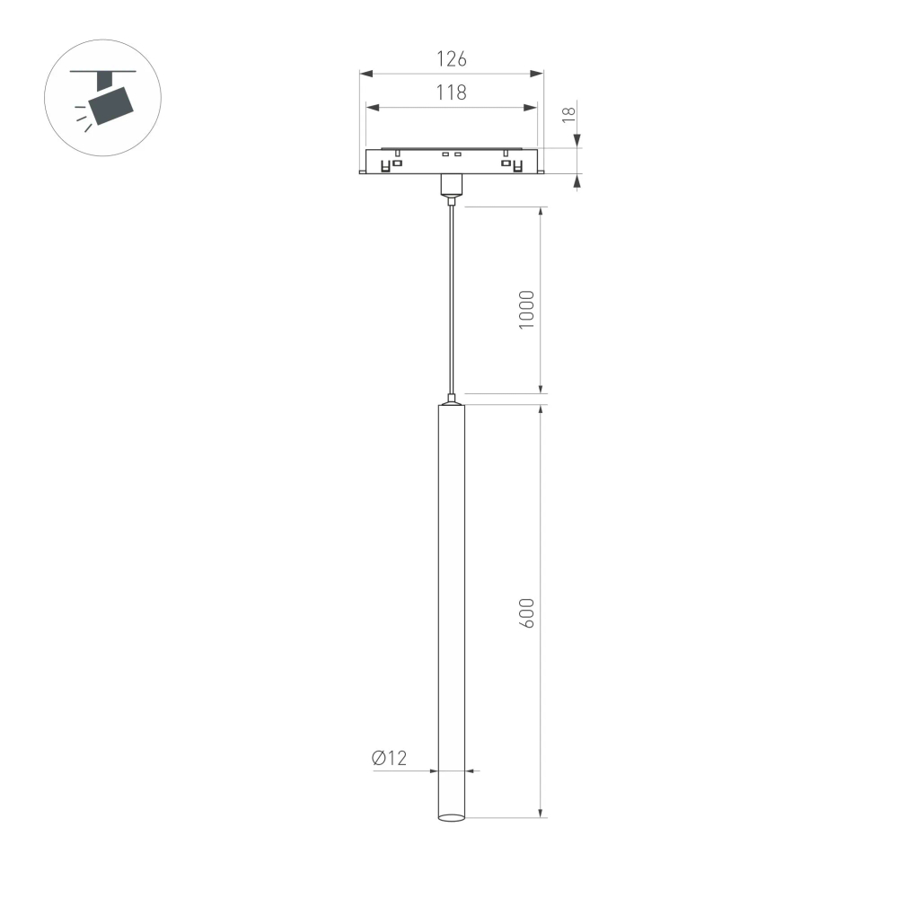 Светильник MAG-ORIENT-SPOT-HANG-L600-R12-2W Day4000 (BK, 20 deg, 48V) (Arlight, IP20 Металл, 5 лет) 044501