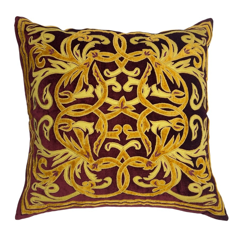 Подушка Флоренция бордо бархатная с шёлковой вышивкой, 48х48 см