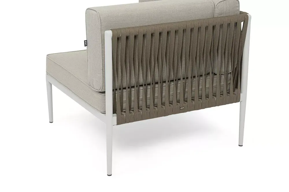 "Касабланка" угловой модуль плетеный из роупа, каркас алюминий светло-серый (RAL7035) муар, роуп серо-коричневый 23мм, ткань бежевая 15052