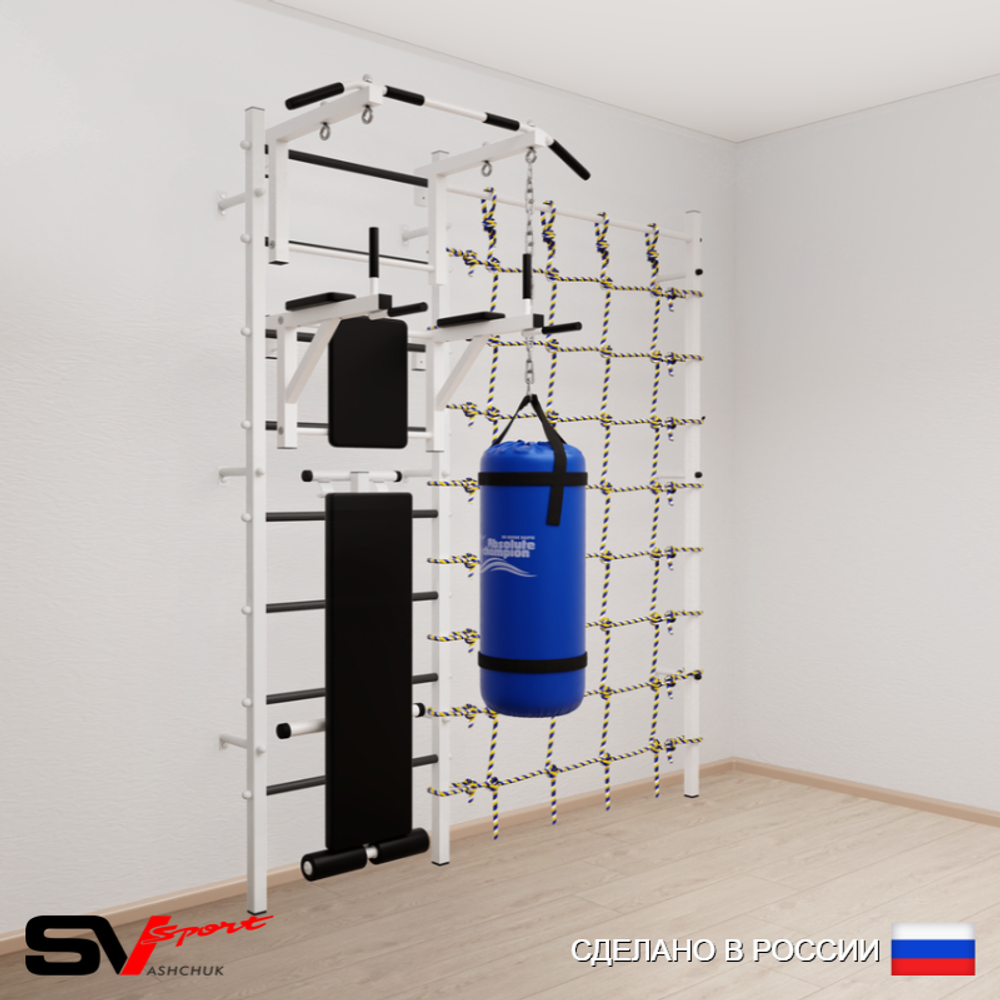 Шведская стенка Sv Sport 50530 (Турник стандарт/Брусья/Скамья/Цепь/Мешок 30кг/Канатный лаз)
