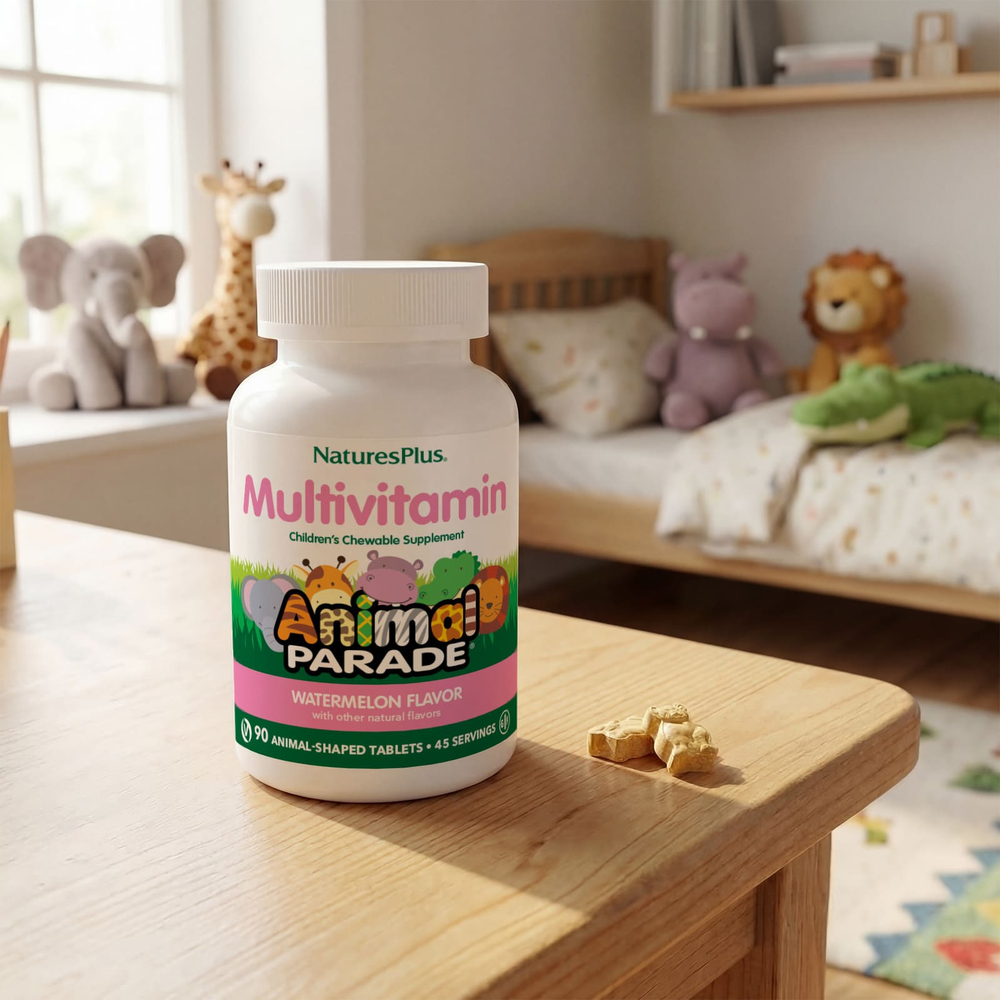 NaturesPlus, Animal Parade®, жевательные мультивитамины для детей, со вкусом арбуза, 90 таблеток в форме животных