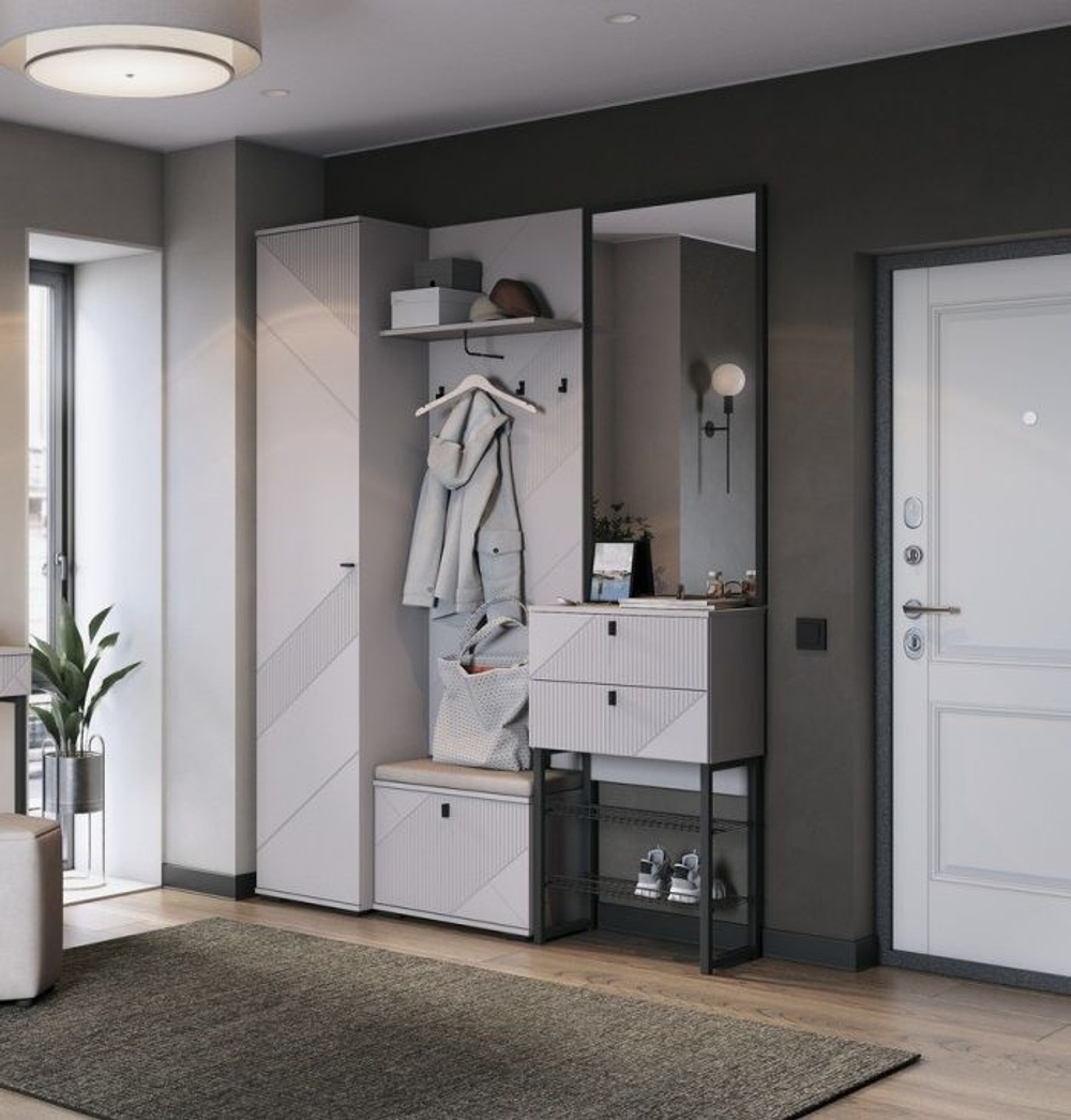 Прихожая Стиль Кашемир 165x38x221 см, ЛДСП, белая/светло-бежевая, с зеркалом